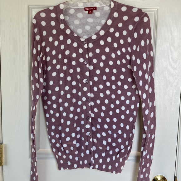 💜💜 Merona Women’s Purple and White Polka Dot Cardigan (size M) - Picture 1 of 7